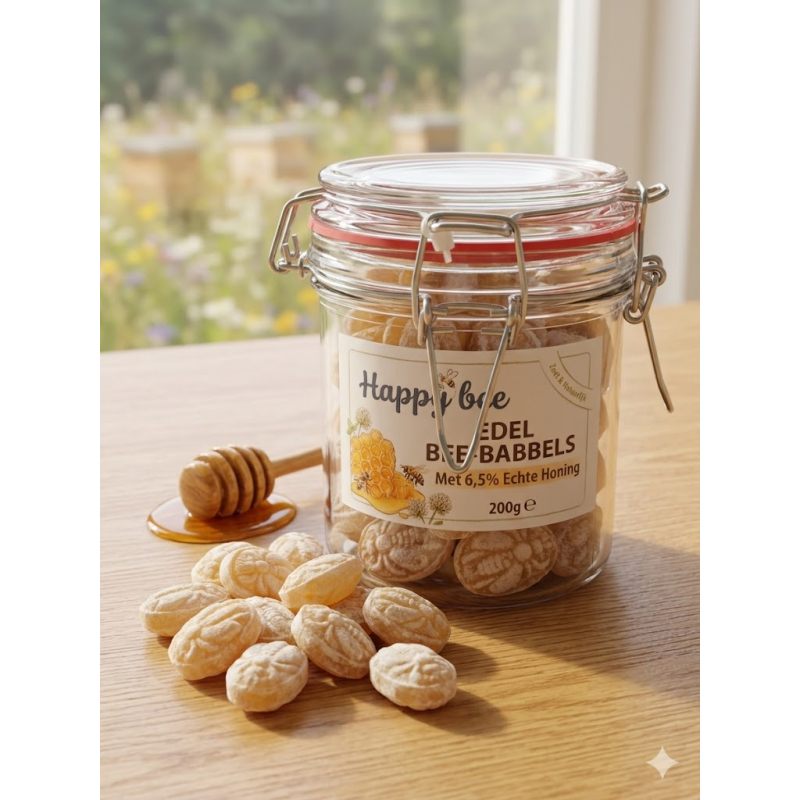 Edel BEE-babbels (200g)  - Met 6,5% honing - In Glazen Pot
